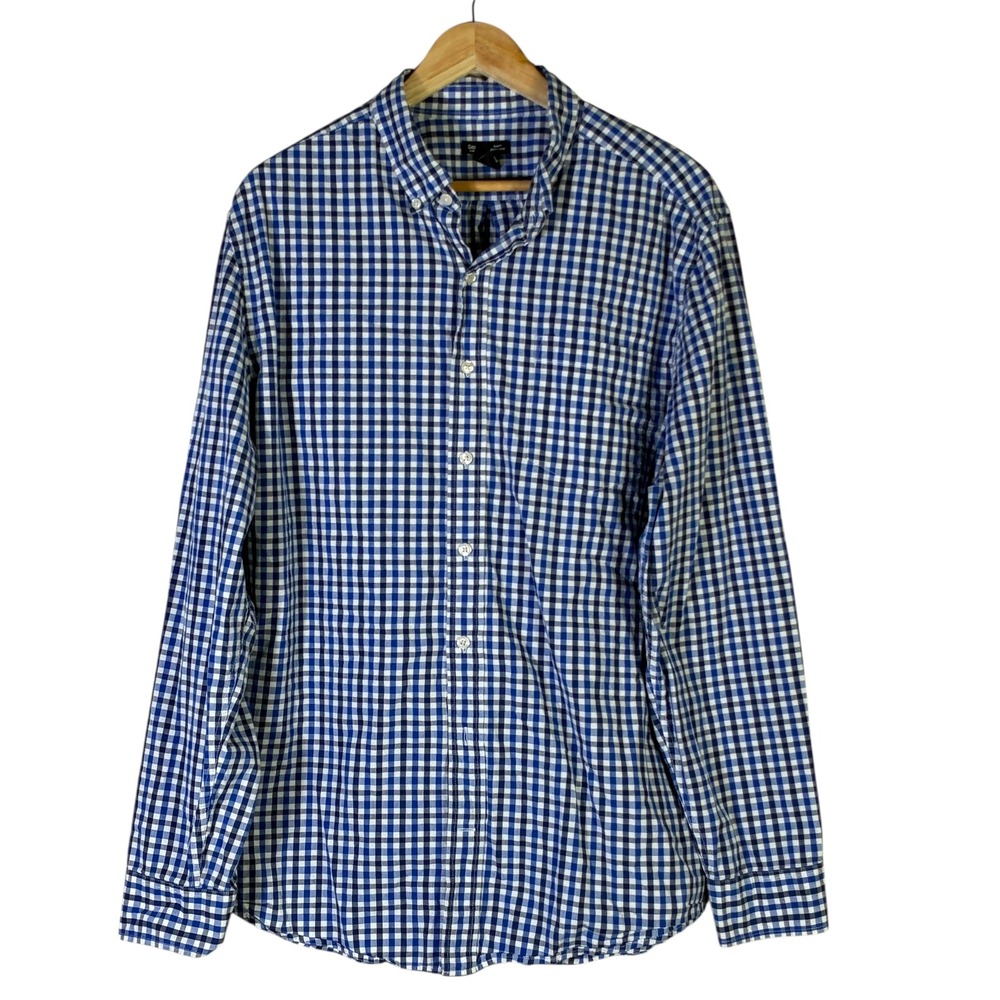 Gap Mens Slim Fit Blue White Gingham Check Long Sleeve Button Down Shirt XL